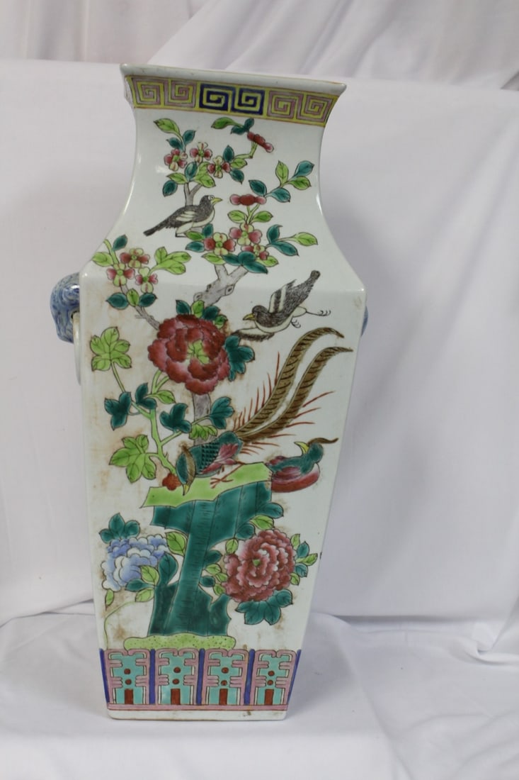 A Chinese Famille Rose? Vase: Possibly old, maybe mid 20th century - 16 5/8" tall