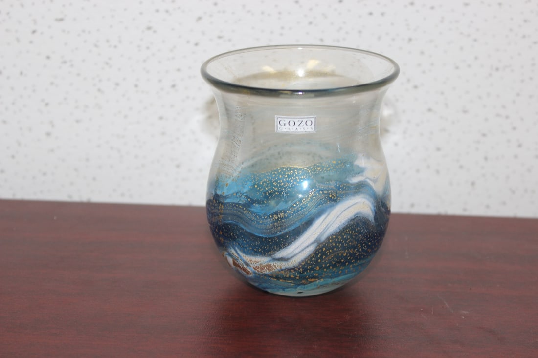 A Gozo Art Glass Vase: Signed on the bottom - from Malta - 4 1/4" tall