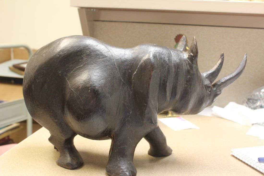 Large Solid Wood Rhinoceros: heavy - please note: restored - still a nice piece in my opinion - 16 1/2" across