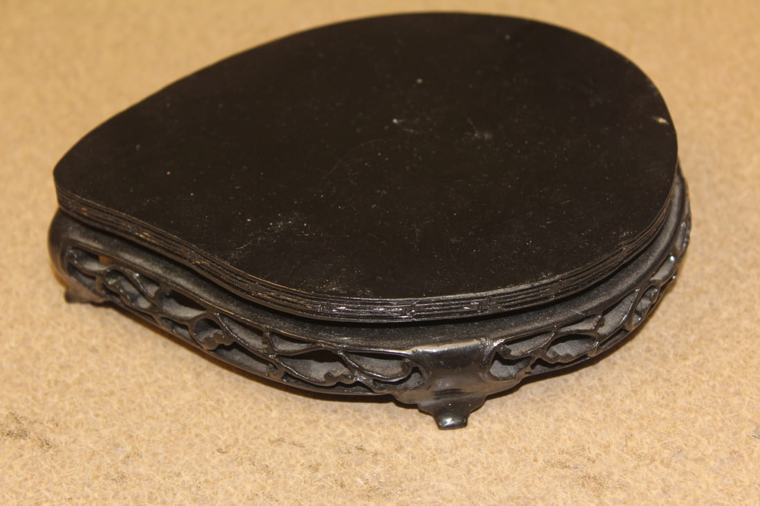 Irregular Shape Chinese Carved Wood Stand: 6 1/8" long