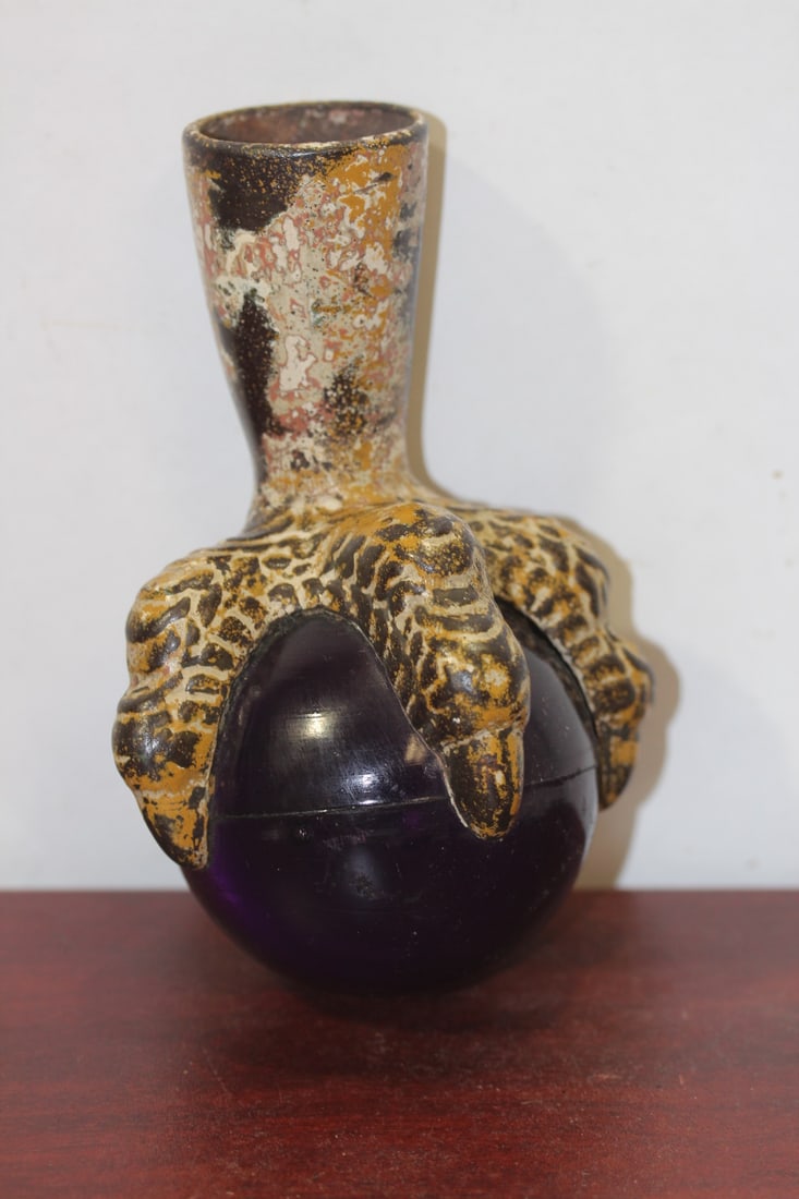 A Metal Eagle Claw Gripping a Glass Ball: 6 1/4" tall