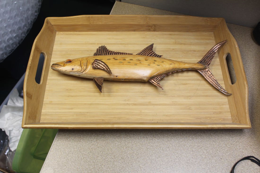 Wooden Trout inside a Wooden Tray: possibly home made - 20" x 13"