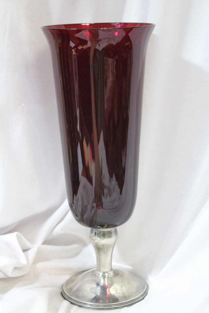 A Sterling Base Ruby Red Gorham Vase - 4