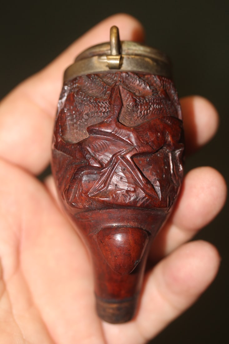 Antique Carved Wooden Pipe Belly: 3 3/8" across