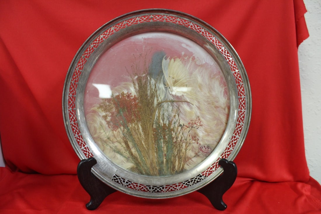 A Sterling and Glass Tray: most likely late 19th century - 12" in diameter