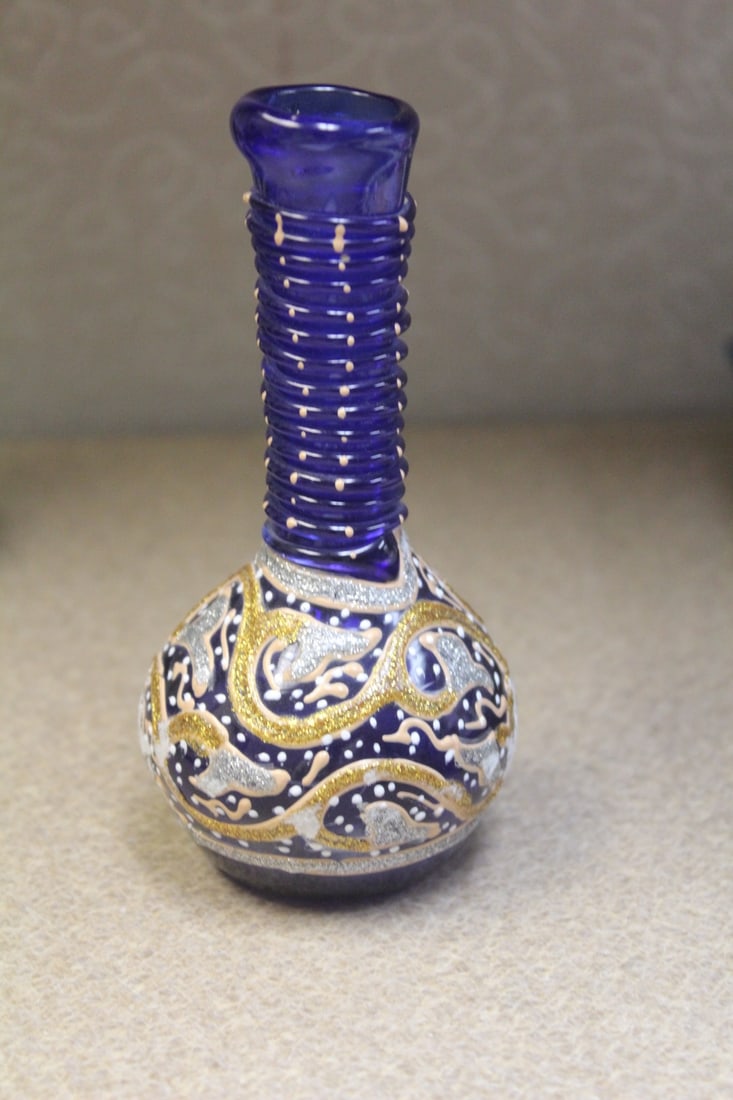 Moser Style Decorative Small Glass Vase: or bottle - 5 inches tall