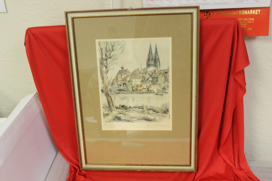 A Signed Drawing? Etching? Woodblock?: Overall = 14 1/2" x 19 3/4"