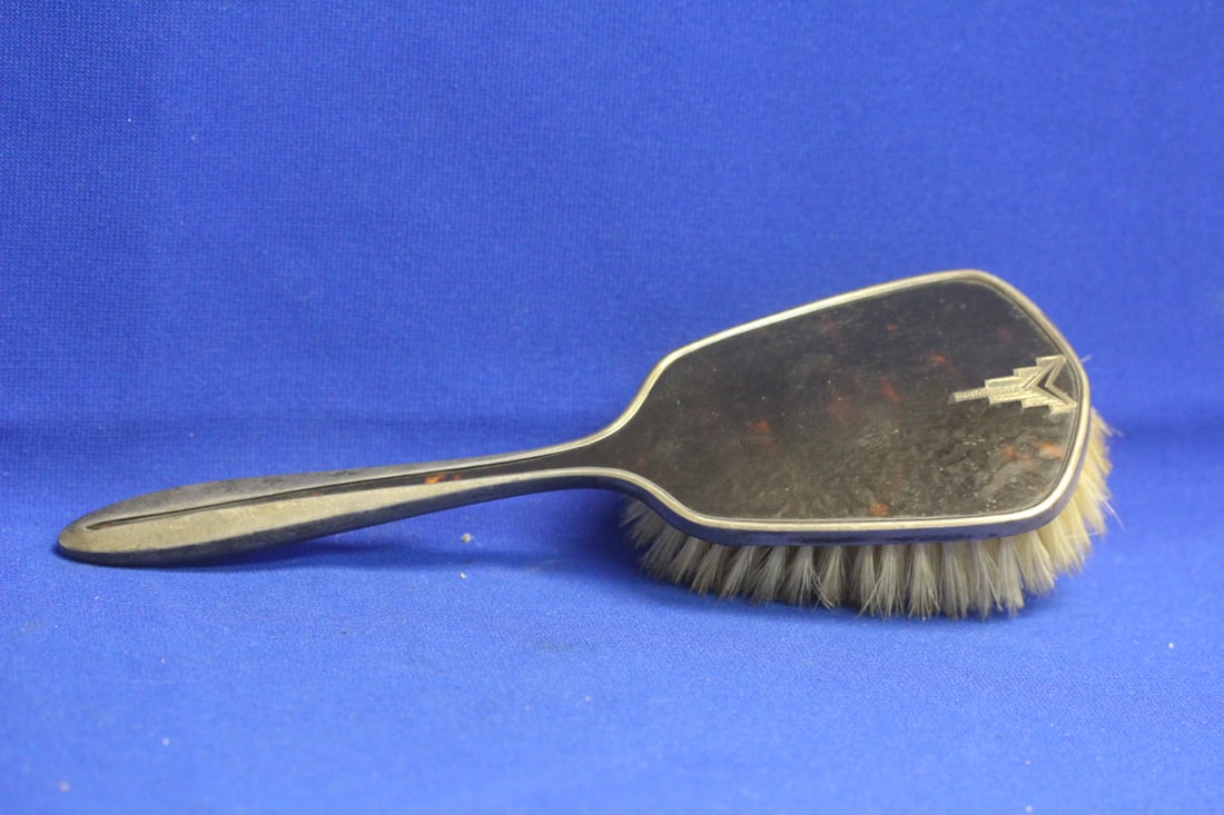 Faux T o r t o i s e Shell and Sterling Brush: Art Deco period - 9 1/4" across