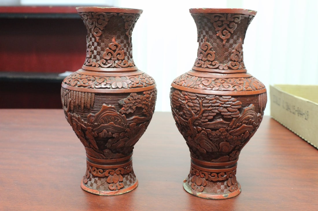 A Pair of Chinese Cinnabar Vases (1 of 5)