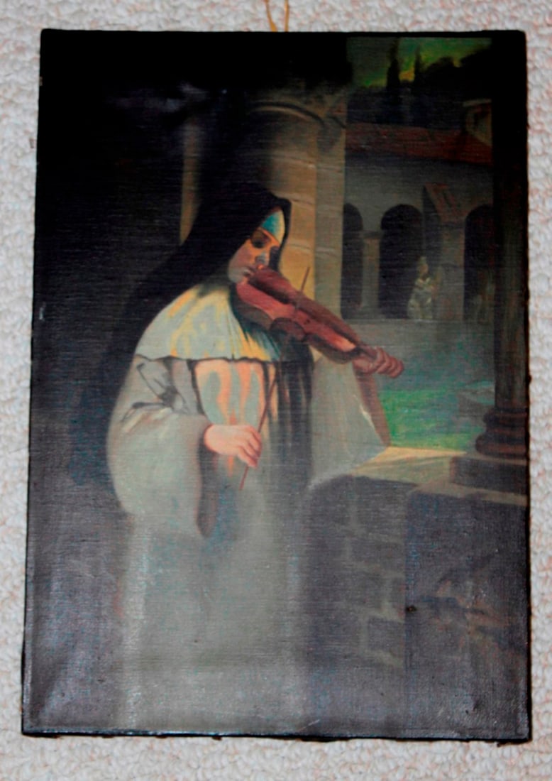 Antique Dated 1939 Oil on Canvas of Nun (1 of 11)