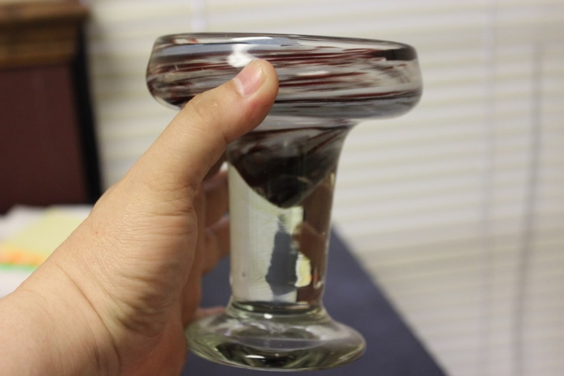 A Signed James Clarke Studio Art Glass Compote: 1978 - 5 inches tall