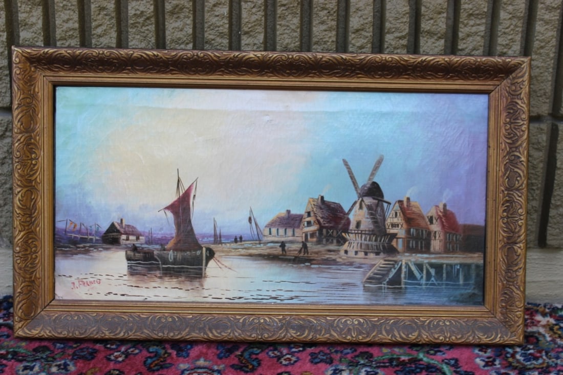 An Oil on Canvas Painting - Signed: Restored as shown on the back - overall= 15 1/2" x 28"