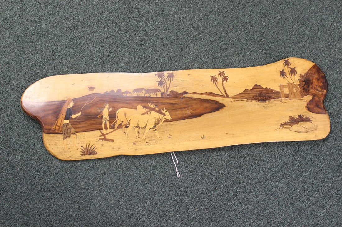 A Wood Inlaid Long Panel: 36 1/2" long