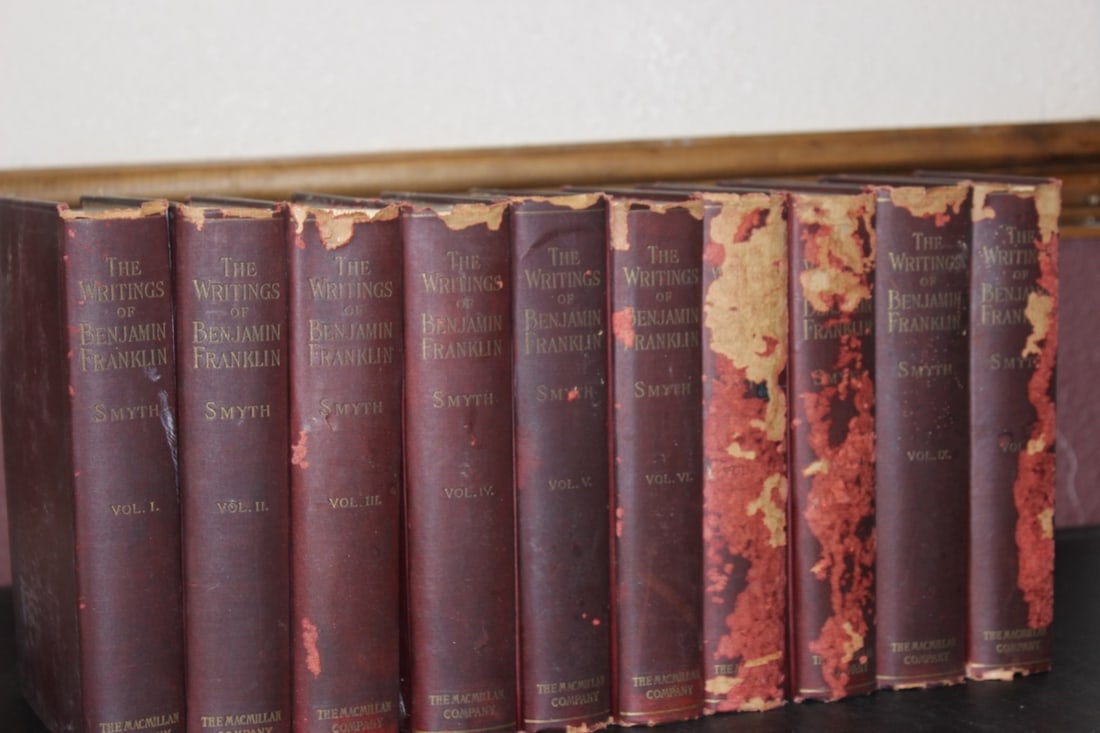 The Writing of Benjamin Franklin: Set of 10 Volume Benjamin Franklin - Please note condition of some of the binders - Copyright 1907