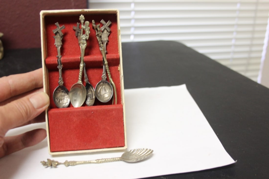Lot of Six Metal Souvenir Spoons: One marked Italy - some Denmark? - Each approximately 5" long