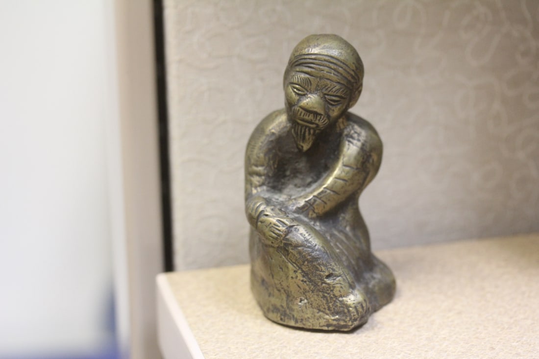 Solid bronze Chinese man: could be brass, 4 3/8" tall