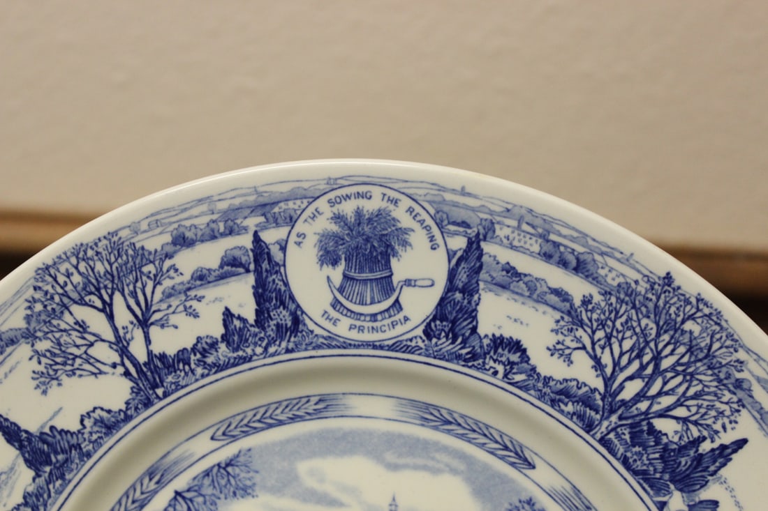 A Wedgwood Chapel Blue and White Collage Plate: as shown
