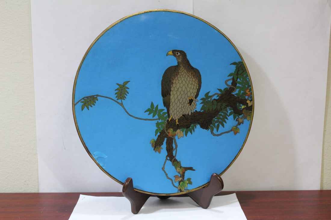 A Beautiful Japanese Cloisonne Plaque: please note: bruise as shown - 12 1/8 inches in diameter
