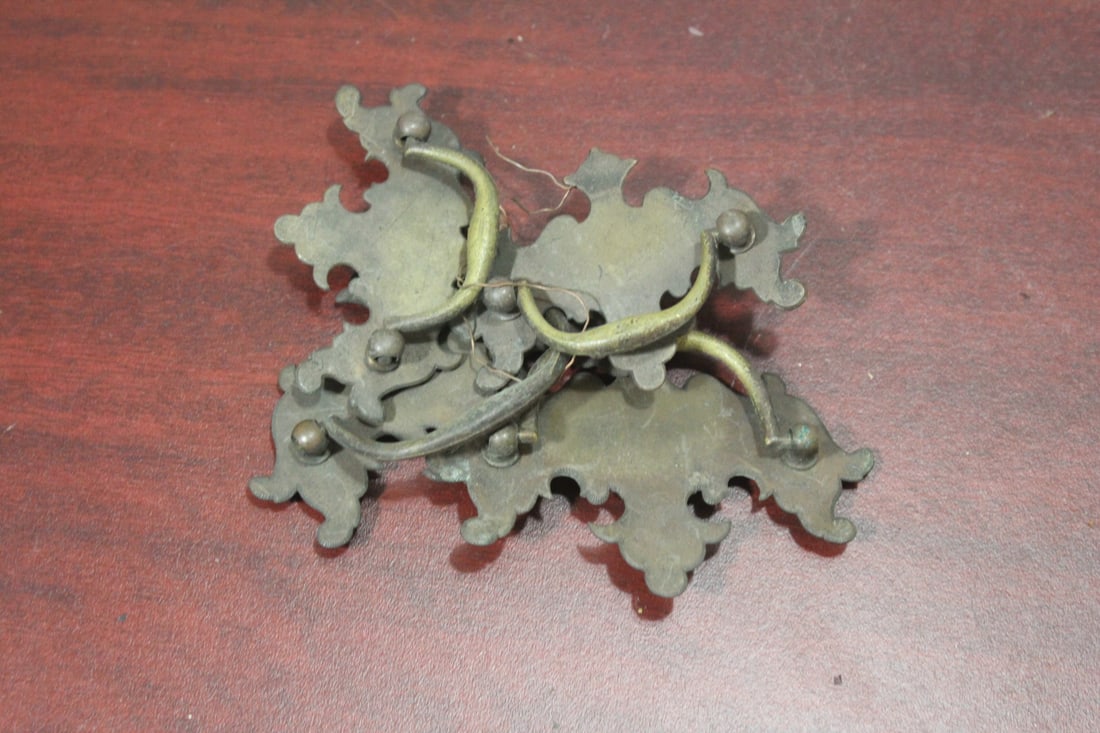 Set of Two Pairs Antique Drawer Pulls: one set is bigger than the other, however, they are the same pattern