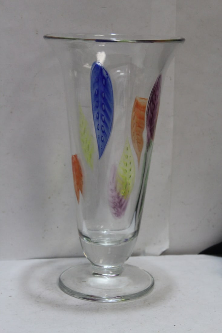An Artglass Beaker Vase: 10 inches tall