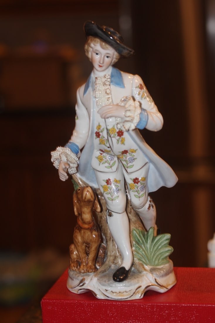 Antique/Vintage Dresden Figurine: possibly Dresden - unmarked - approximately 10 3/8" tall