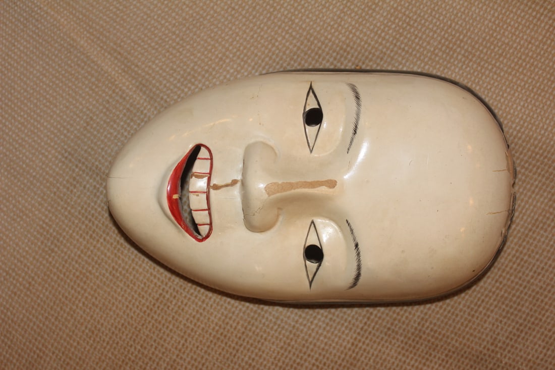 Antique Japanese Lacquer Mask: lacquer on wood - please note: losses as shown - from top to bottom= 8 1/2" long