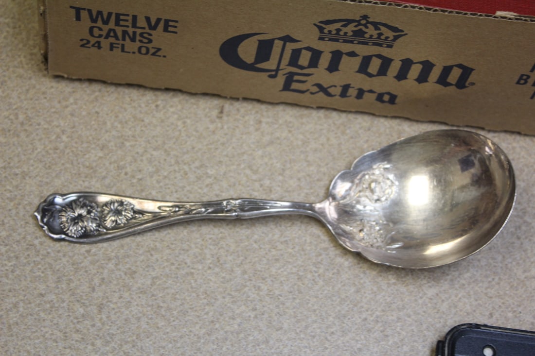 Ornate Silverplate Serving Spoon: 8 3/4" across