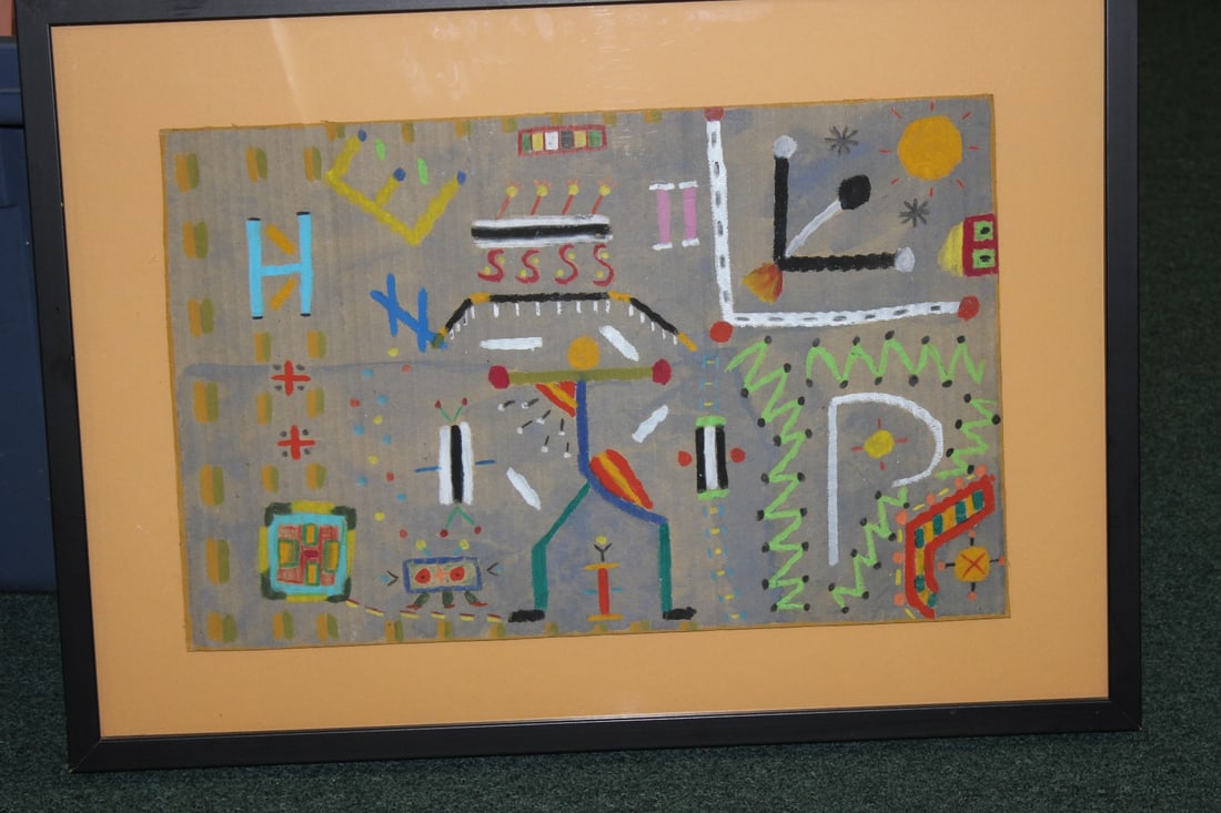 A Framed Crayon on Paper Drawing (1 of 5)