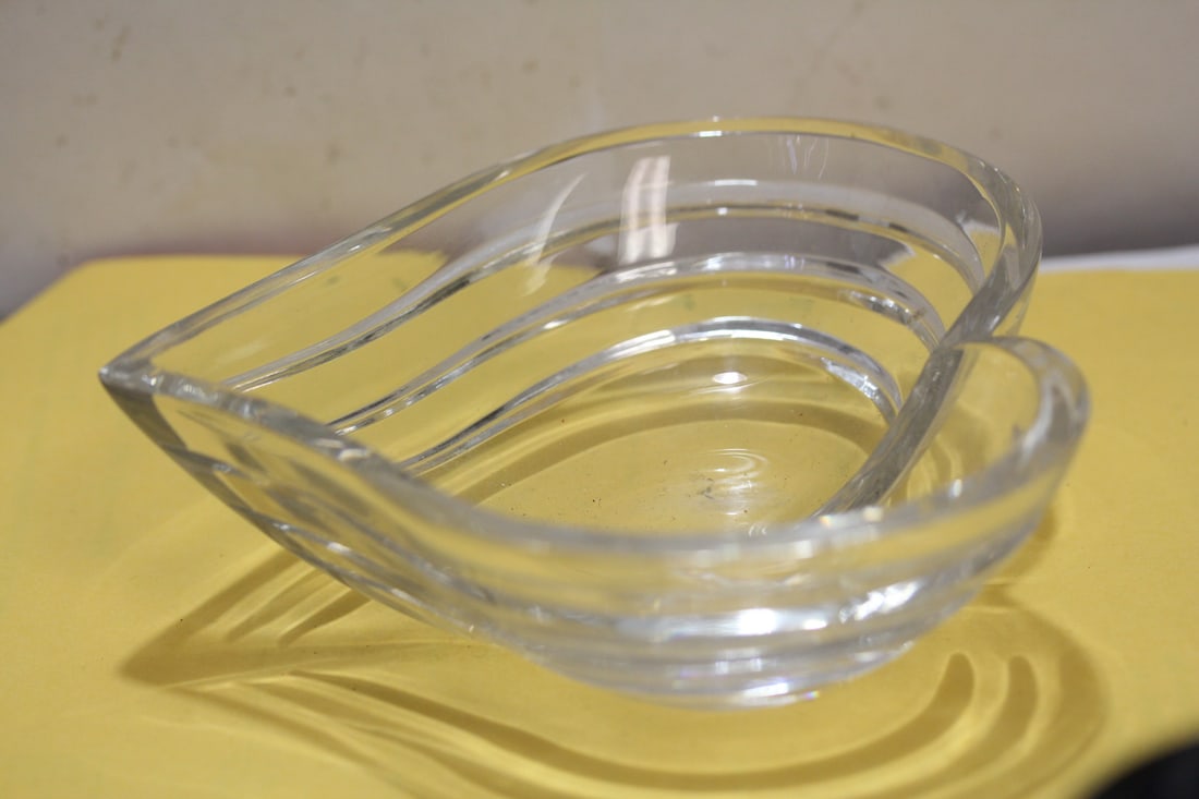 A Cut Glass Heart Bowl: 6 1/8" across