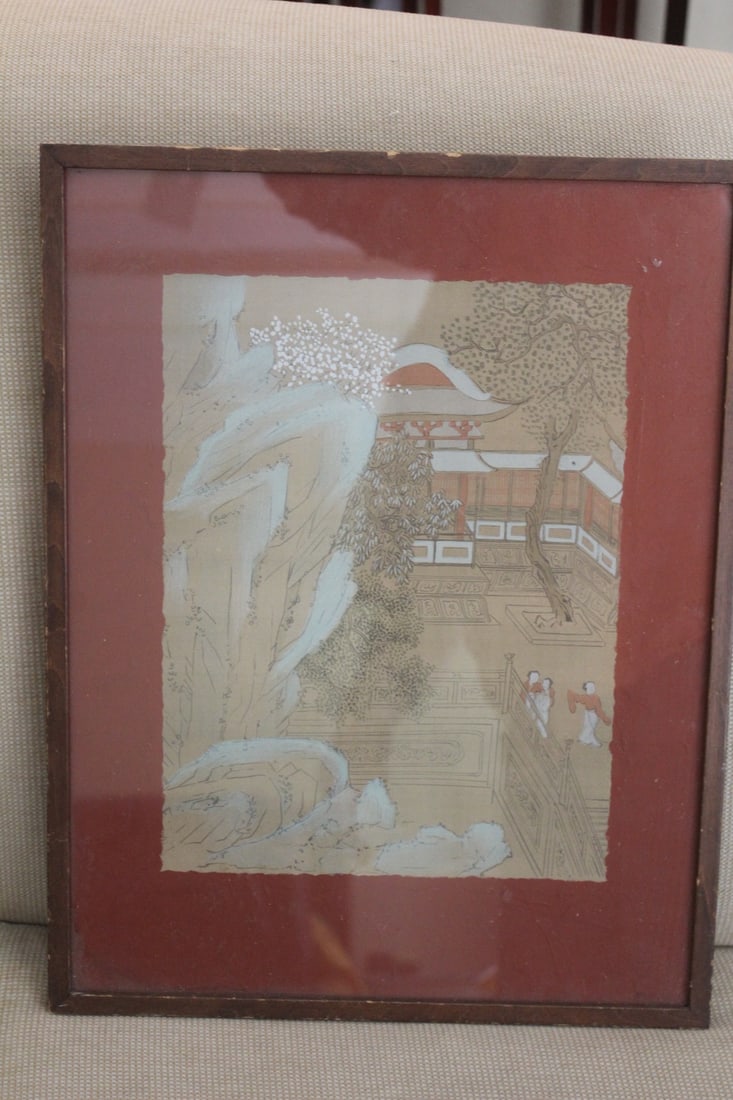 Antique Chinese Pastel on Paper: framed - overall= 17 1/2" x 13 1/2"