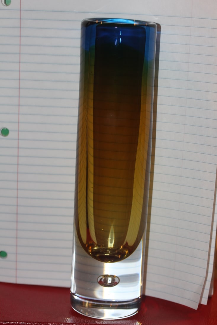 Kosta Boda Lindebrand Art Glass Cylinder Vase: signed and numbered - mid century modern - control bubble - 9 1/2" tall