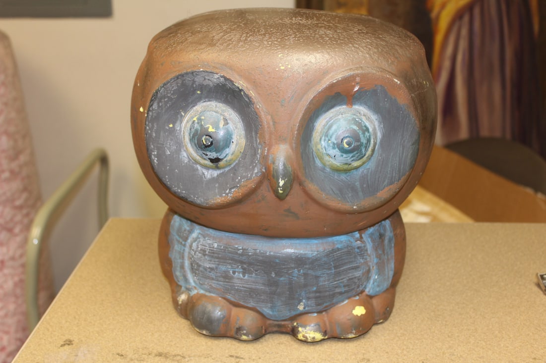 Large Cement Owl: 11" tall by 10 1/2" wide
