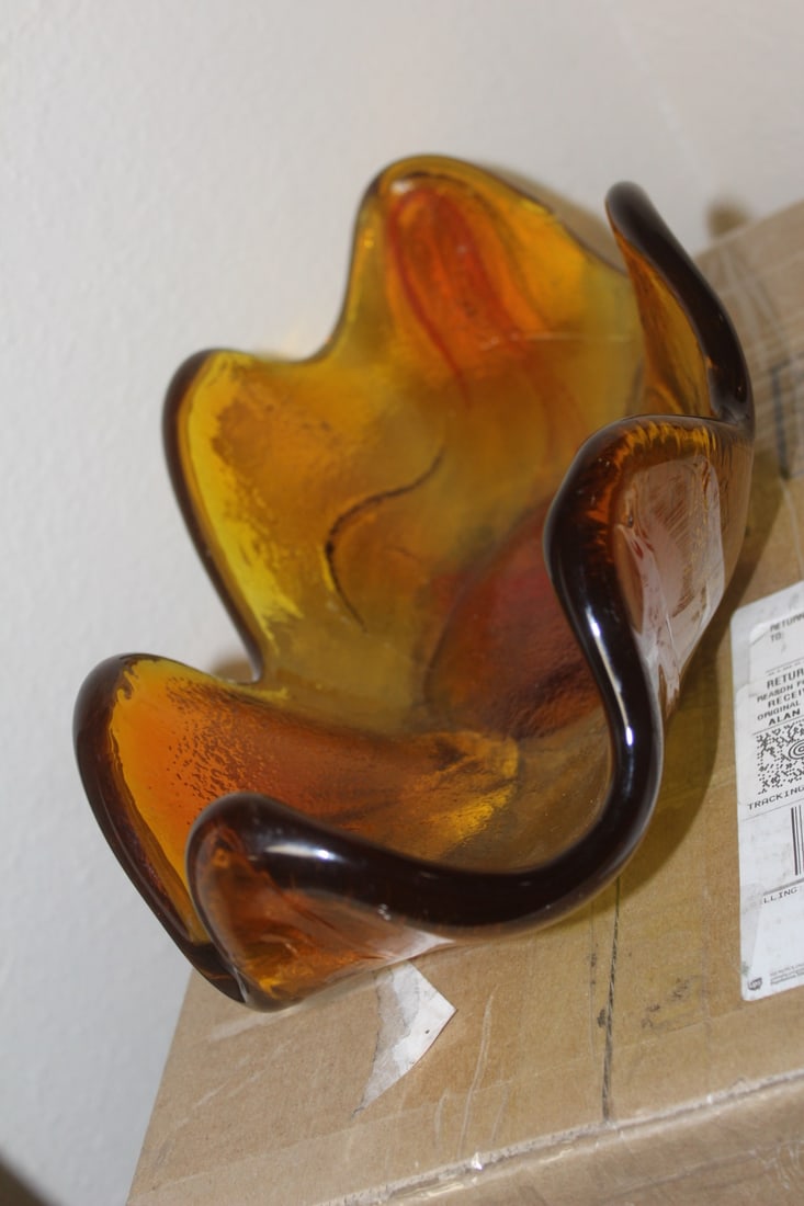 Amber Art Glass Bowl: 15 1/8" across