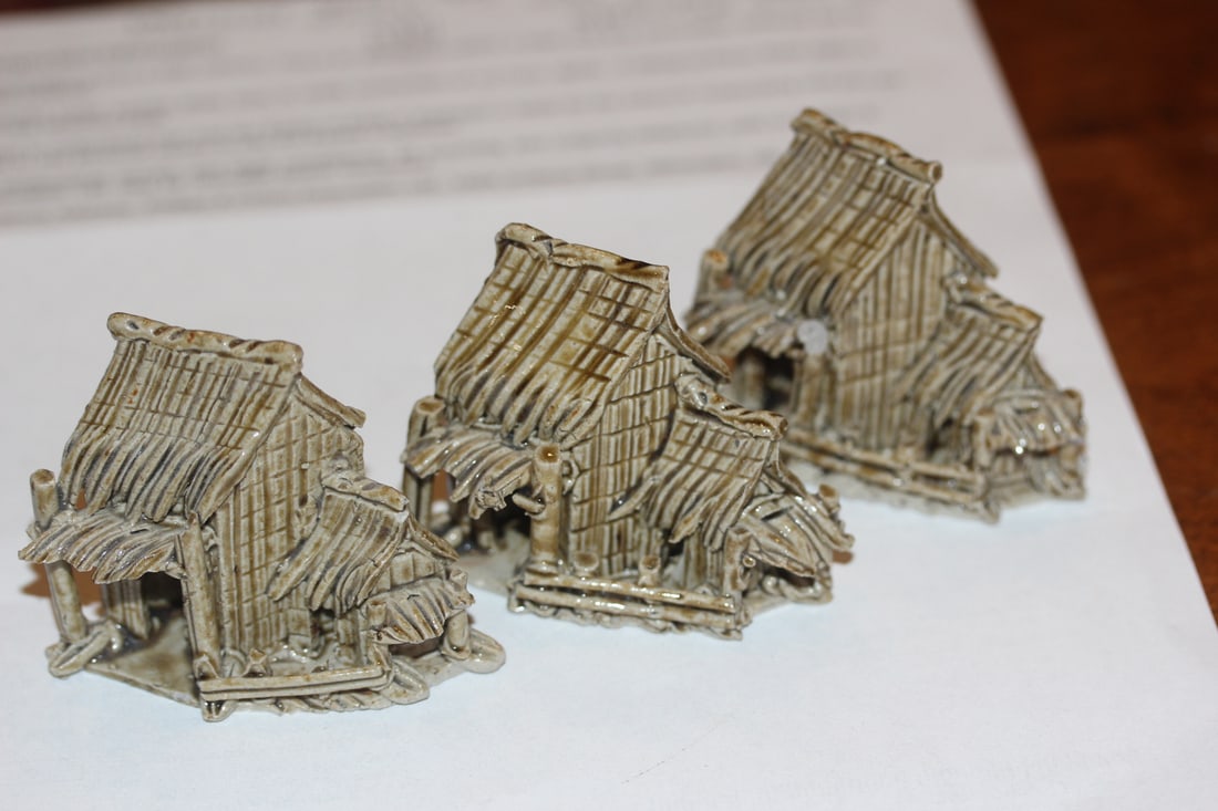 Set of 3 Chinese Mud House: 2 7/8" across