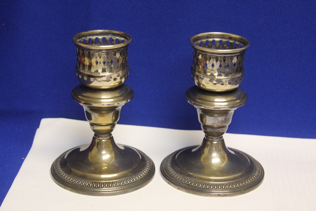 Set of 2 Weighted Sterling Hurricane Lamp Holders (1 of 9)