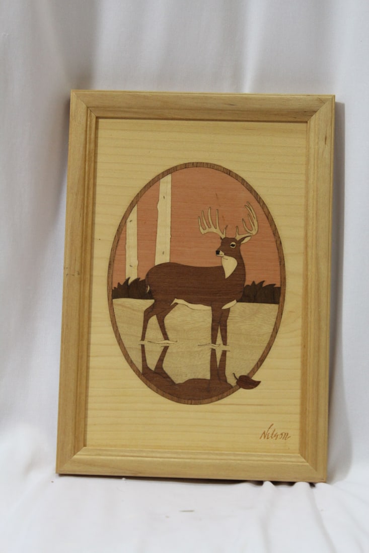 Hudson River Inlaid Wood Art: signed: Nelson - 9 1/4" x 6 1/4"