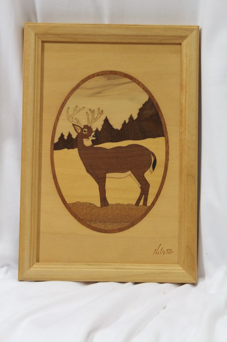 Hudson River Inlaid Wood Art: signed: Nelson - 9 1/4" x 6 1/4"