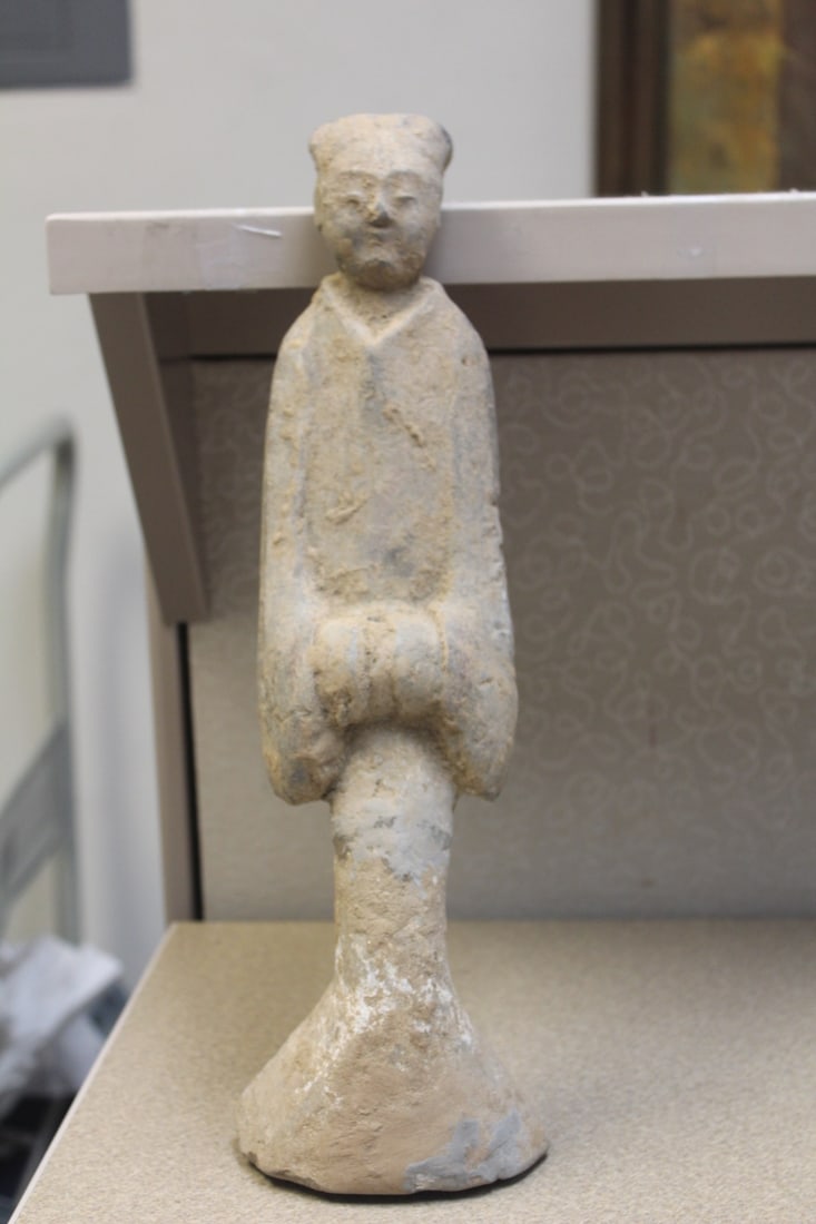 Antique Chinese Attendant: Possibly Tang? Dynasty - please note: cannot stand on his own - 15" tall