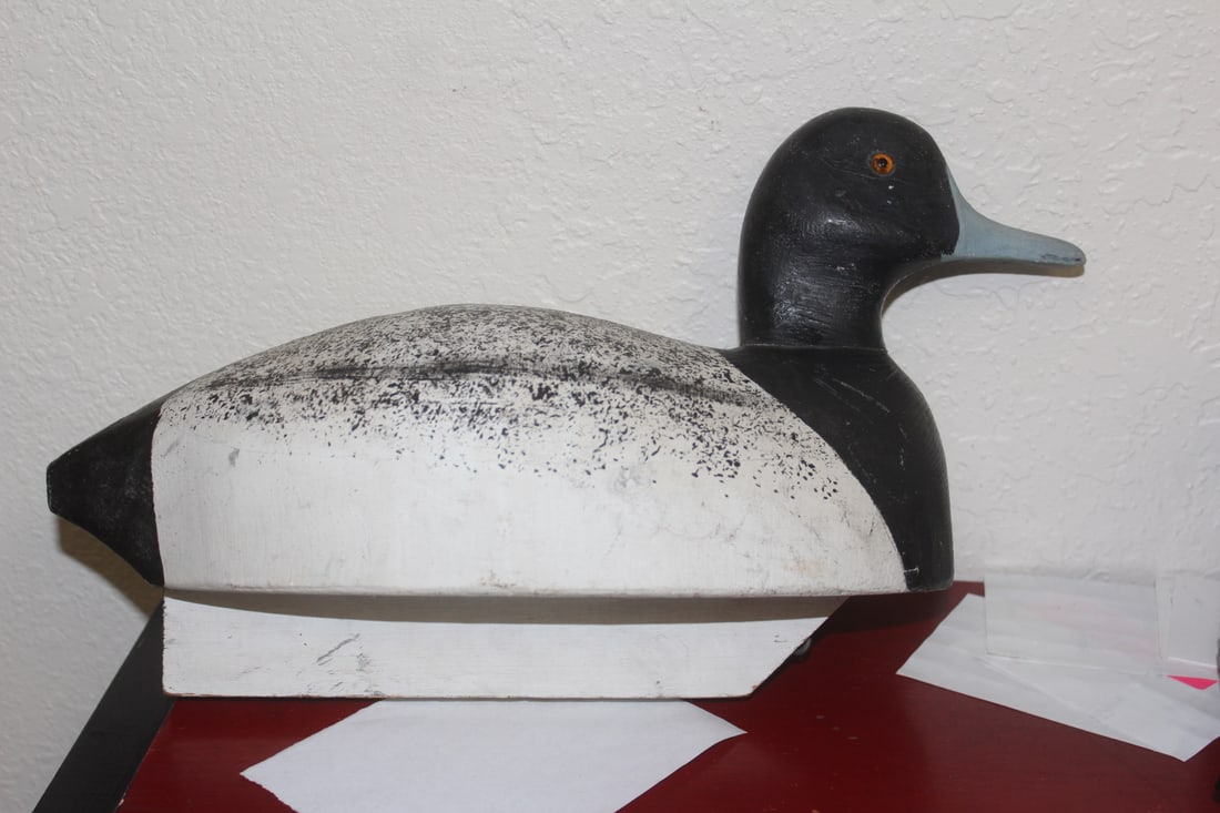 Large Wooden Duck Decoy: with glass eyes - possibly old, but exact age unknown - 15 inches across