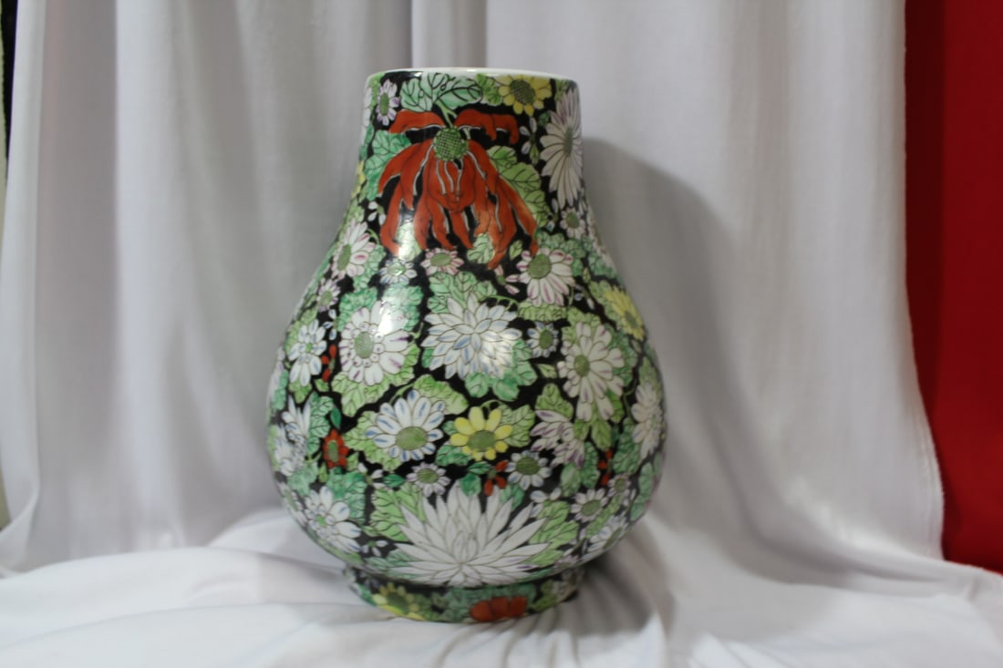 A Chinese Famille Noire Center Vase: 12 1/4" tall