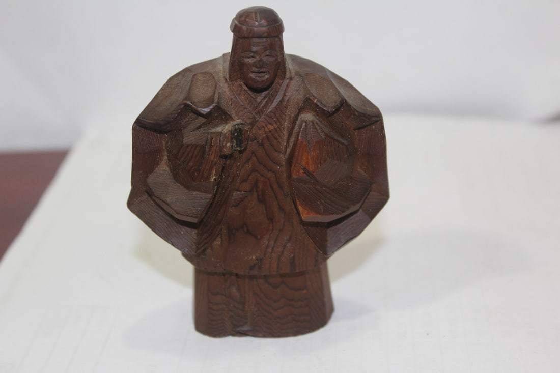 A Carved Japanese Wooden Man: 4" tall