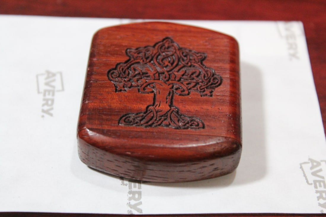 An Inlaid Wooden Slide Trinket Box: 2" across