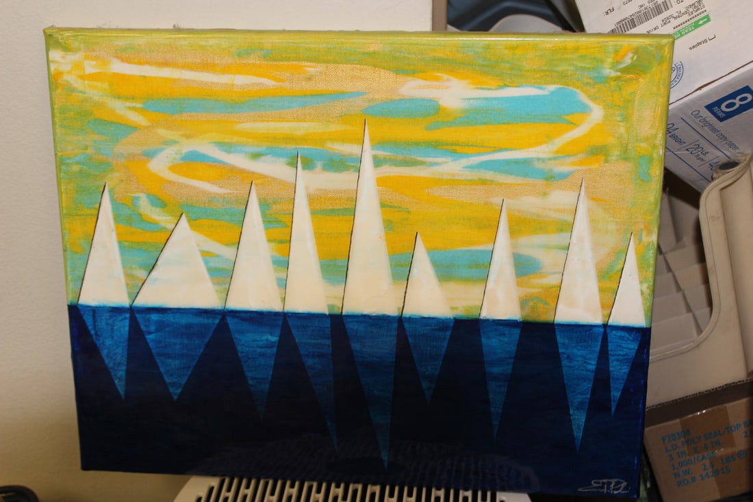 Signed Arcylic and Lacquered Painting: signed: Eric Polins - unframed - 16" x 20"