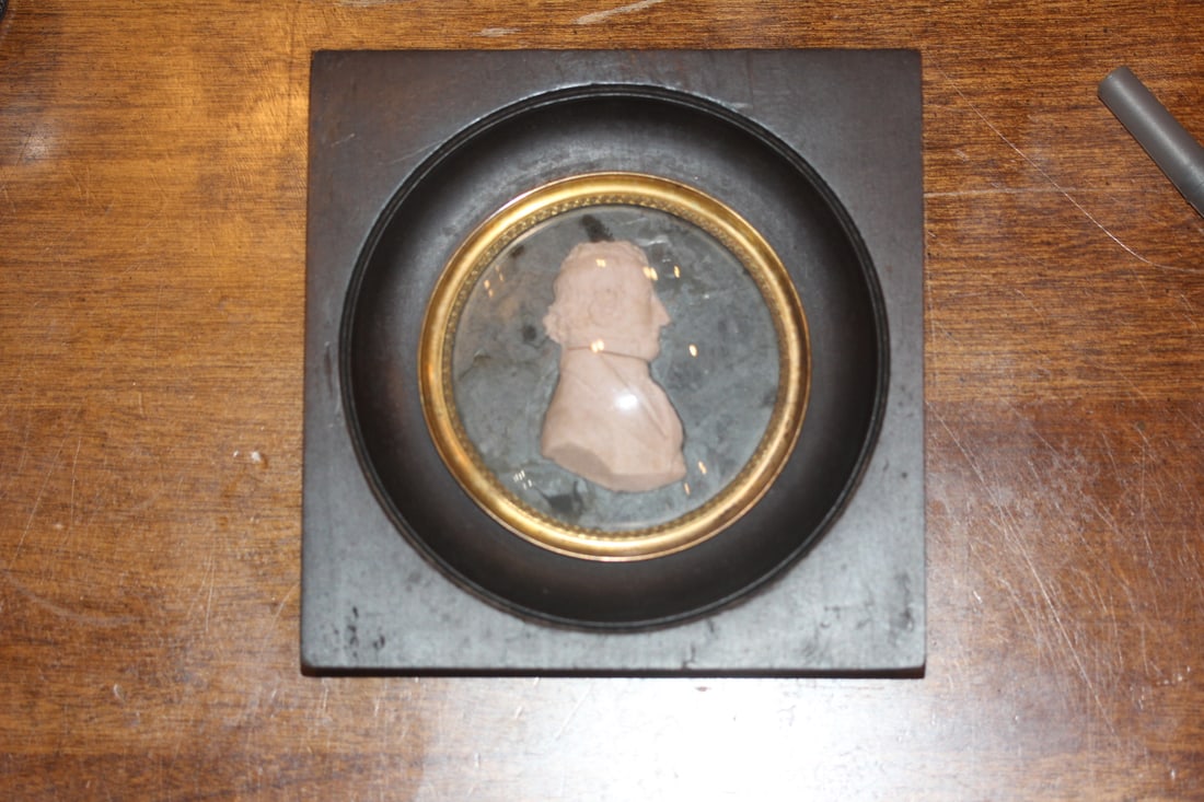 Clay Portrait of a Gentleman: possibly clay? - 19th century - overall= 5 1/4" square
