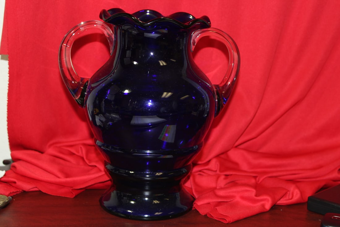 A Cobalt Blue Glass Urn: 9 3/4" tall