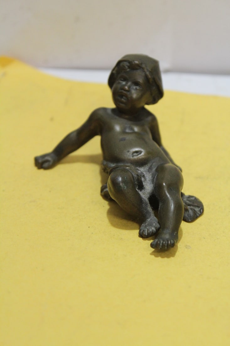 A Signed Solid Bronze Baby Figure - 2