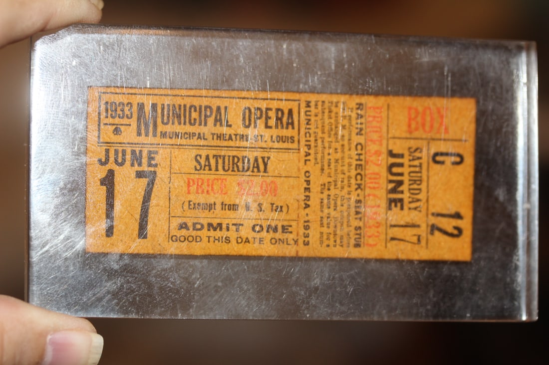 Rare 1933 Unused Opera Ticket: inside a lucite brock - 4 5/8" across