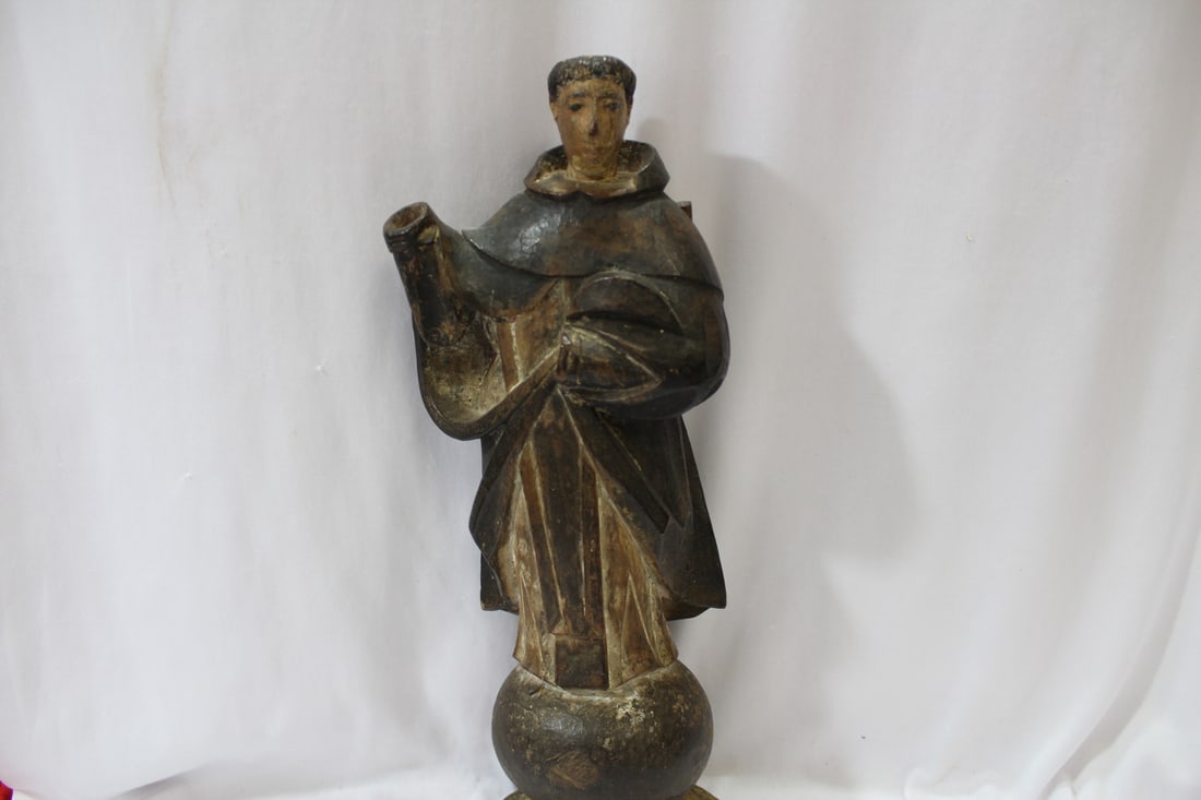 An Antique Wooden Icon: 14 1/4" tall - do not know if missing hands or not