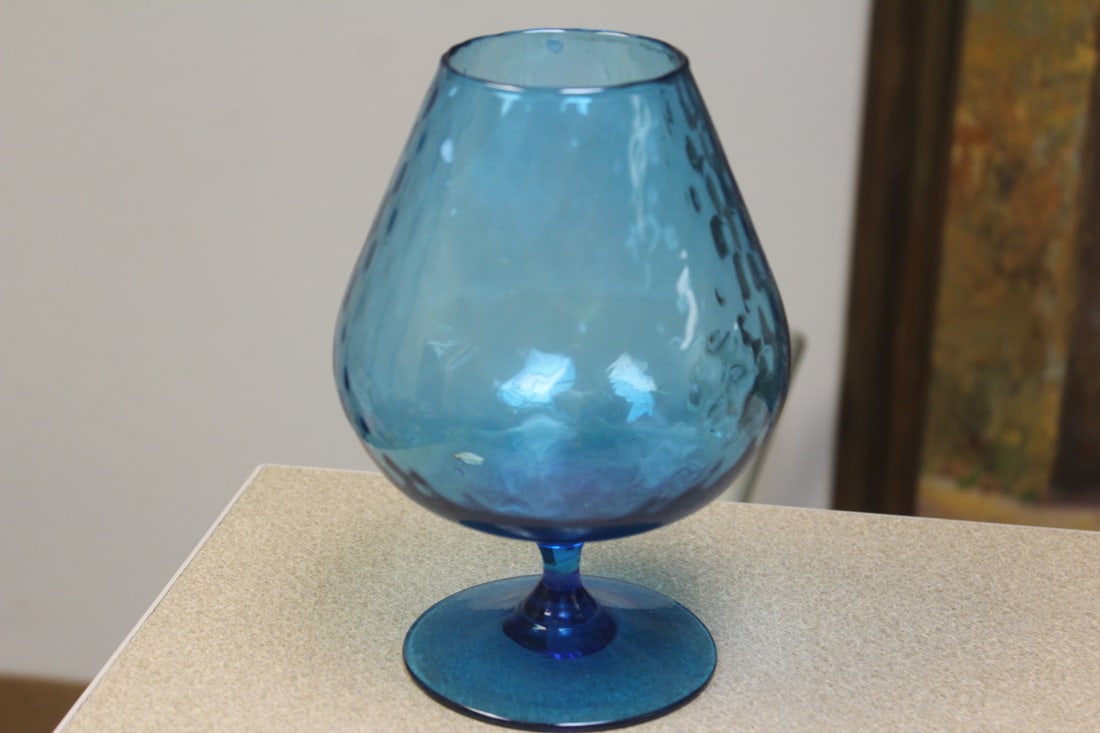 Teal Glass Vintage Goblet/Vase: 8" tall