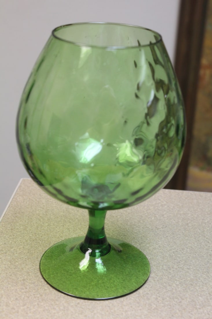 Green Glass Vintage Goblet/Vase: 9 1/4" tall